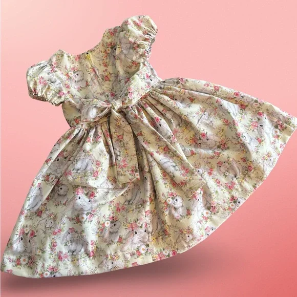 Miss Smarty Pants New Hand Crafted Yellow Easter Dress with Bunnies Size 4T - Picture 6 of 6